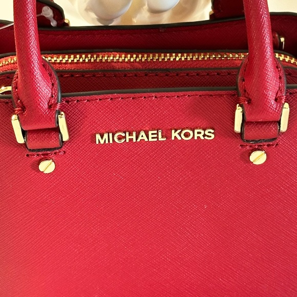 NWT Michael Kors Mini Red Scarlet Savannah Saffiano LeatherTop Double Handle Bag - Picture 2 of 16